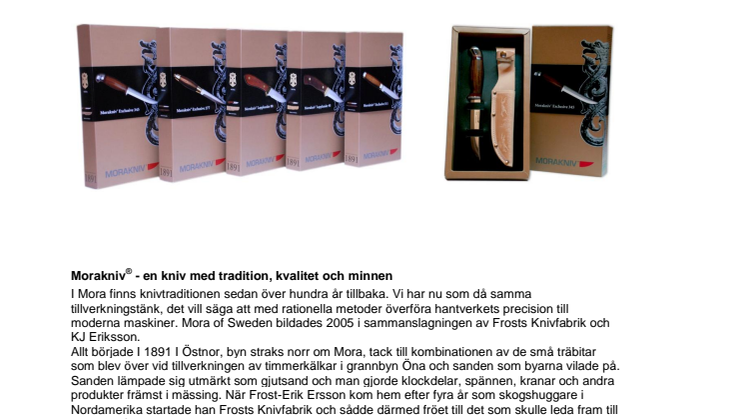 Nya exklusiva presentförpackningar till fem handgjorda Morakniv® jaktknivar.
