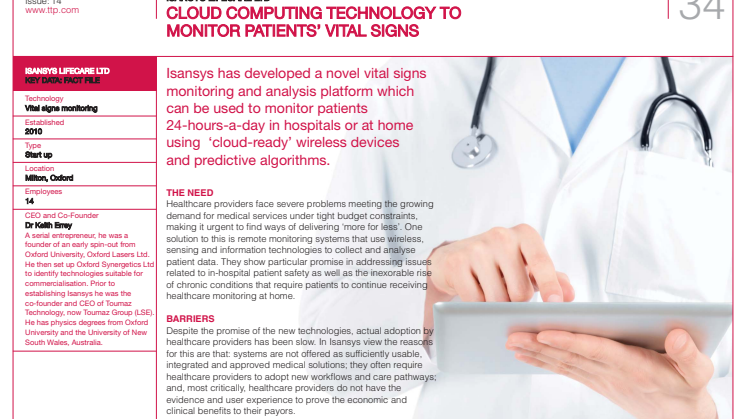 Cloud computing technology to monitor patients' vital signs 