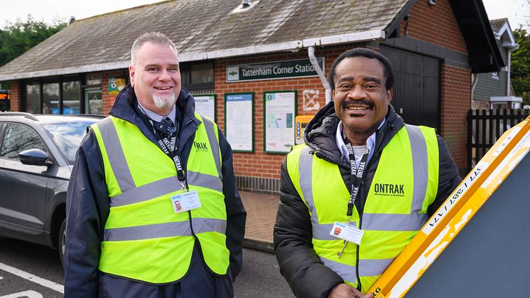 Tattenham Corner station - mobile team members Trevor Leahy (left) and Osondu Nworu are ready to assist
