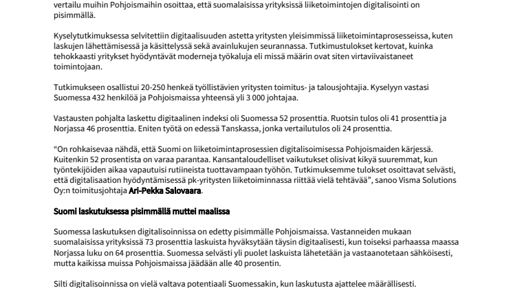 ​Tutkimus: suomalaiset pk-yritykset muita Pohjoismaita edellä liiketoimintaprosessien digitalisoimisessa