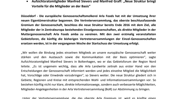 Neue Eigentümerstruktur für Genossenschaft Arla Foods