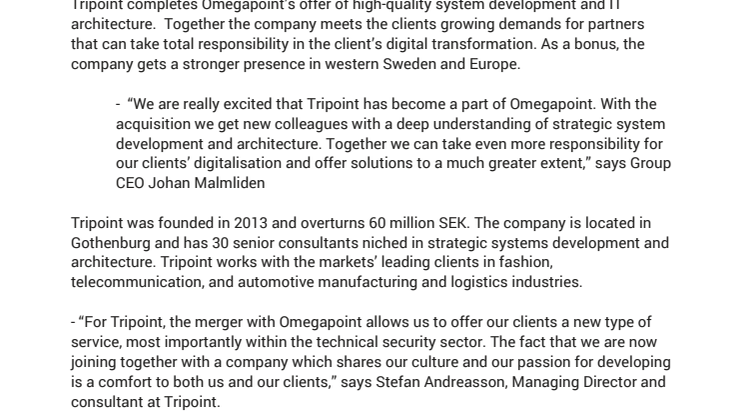 Omegapoint acquires Tripoint and becomes even sharper in secure digital transformation.