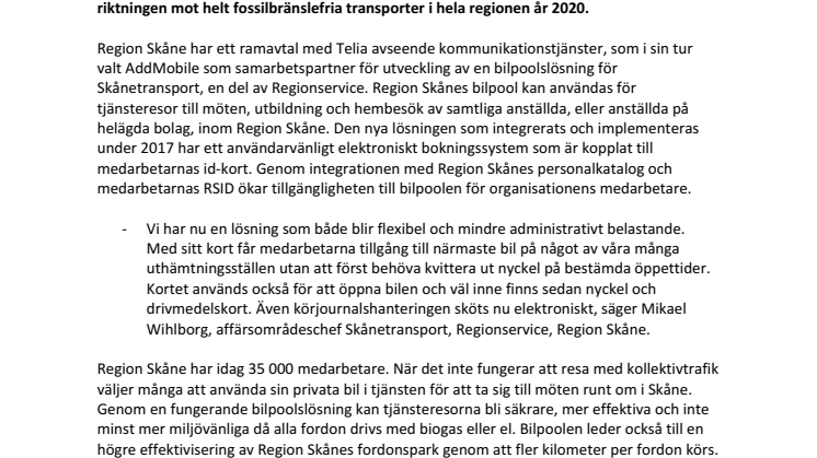 AddMobile levererar i samarbete med Telia en bilpoolslösning för Region Skåne
