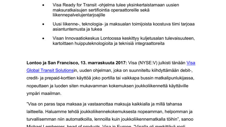 Visa muuttaa joukkoliikennekokemusta ympäri maailman – käteistä tai paperilippuja ei enää tarvita