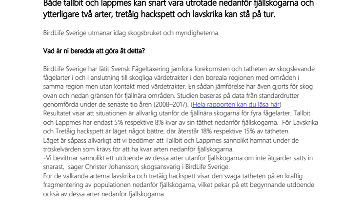 Både tallbit och lappmes kan snart vara utrotade nedanför fjällskogarna!