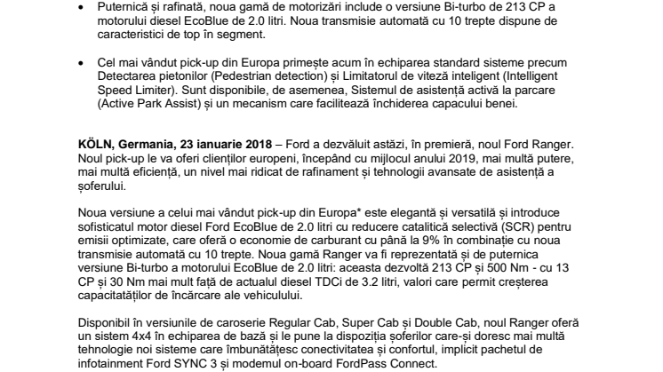 Ford prezintă noul Ranger: cel mai vândut pick-up din Europa - mai puternic, mai eficient, mai rafinat și mai inteligent