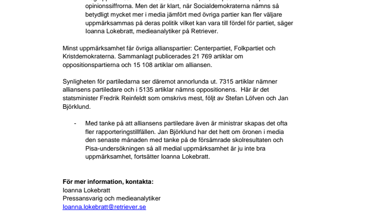Socialdemokraterna och Vänsterpartiet mest uppmärksammade i media