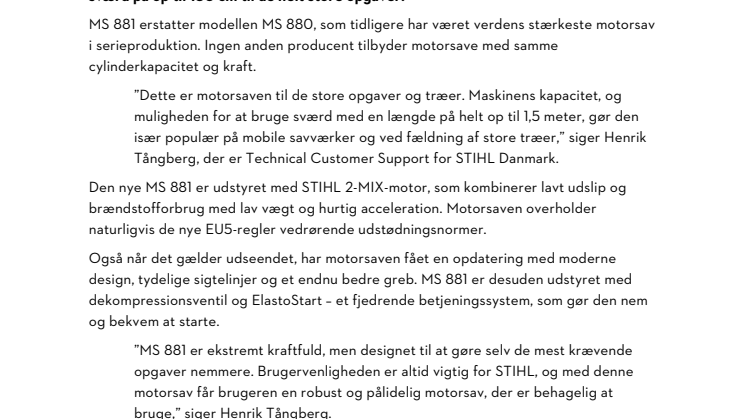 VERDENS MEST KRAFTFULDE SERIEPRODUCEREDE MOTORSAV KOMMER I NY UDGAVE