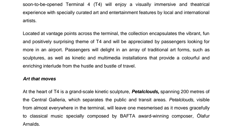 Changi Airport’s Terminal 4 to feature grand-scale kinetic sculpture, contemporary art and immersive digital experience