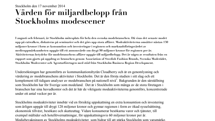 Rapport: Modeaktiviteternas ekonomi i Stockholm