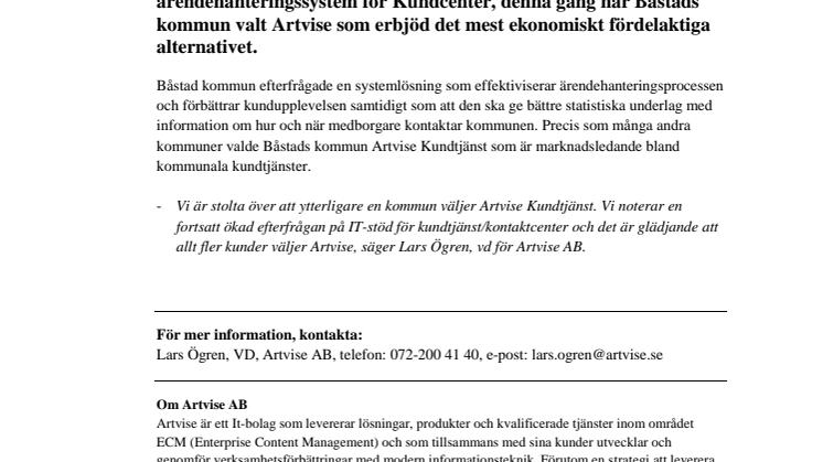 Artvise Kundtjänst till Båstads kommun!