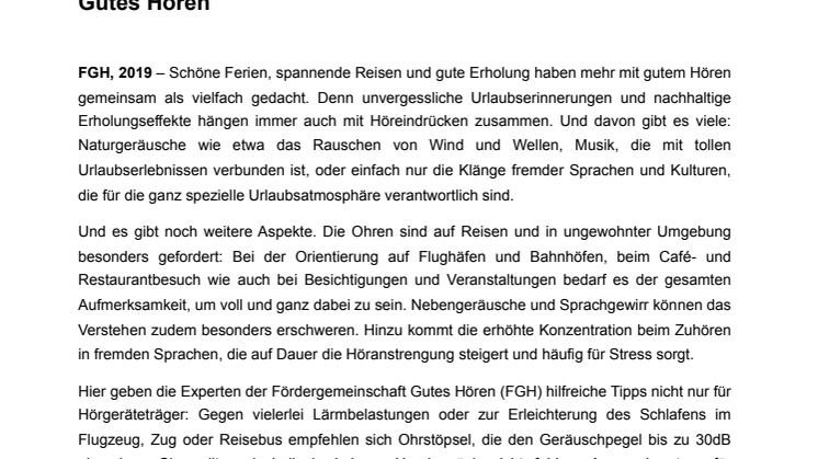 Sind auch die Ohren fit für die Ferien? - Hörtipps für den Urlaub von den Partnerakustikern der Fördergemeinschaft Gutes Hören