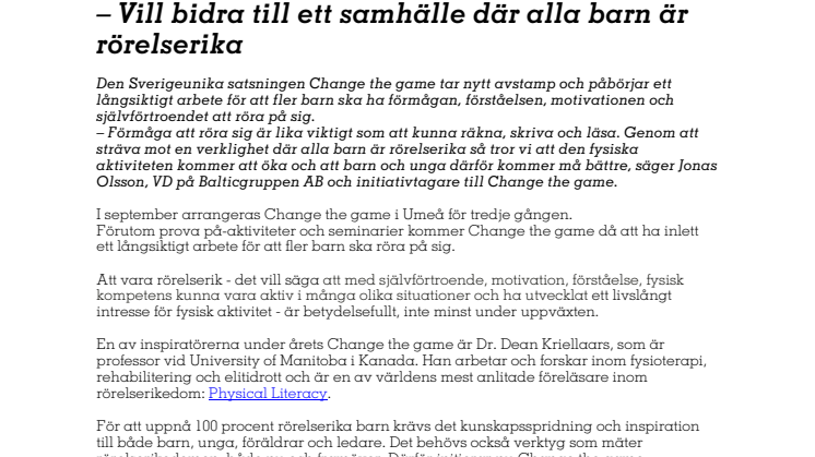 Change the game i Umeå siktar mot 100 procent – Vill bidra till ett samhälle där alla barn är rörelserika