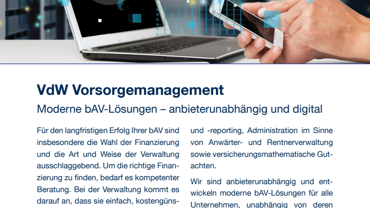 VdW Vorsorgemanagement: Moderne bAV-Lösungen – anbieterunabhängig und digital