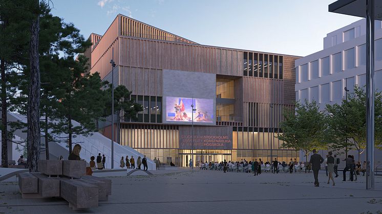 SKH:s nya byggnad, sedd från Evenemangstorget. Visionsbild: 3XN Arkitekter