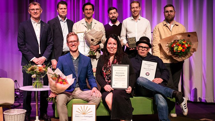 Representanter från alla pristagare på Lunds näringslivsdag: Alfa Laval, Matstudio Kungsmarken, Träningsinstitutet i Lund, Najell och Ågrens Cykel. 