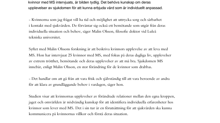Kvinnor med MS behöver individuellt stöd