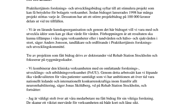 Praktikertjänsts forskningsbidrag – 16 projekt delar på 500 000 kronor
