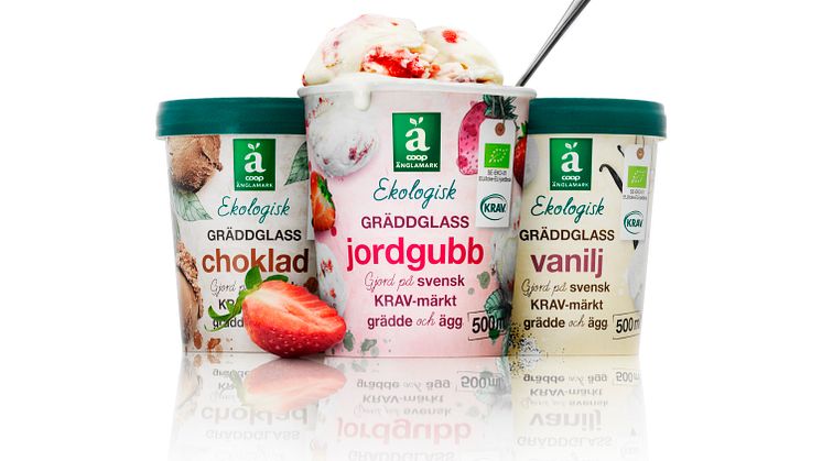 Merparten av de nya KRAV-märkta glassarna är Coops satsning på Änglamarks glass. Bild: Coop