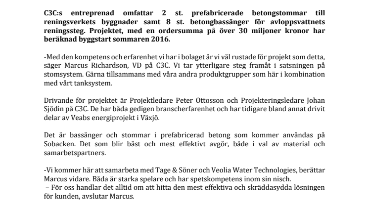 Stort miljöteknikprojekt till C3C