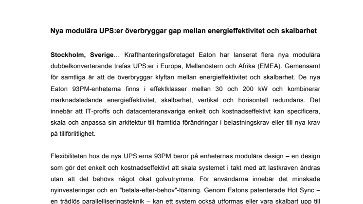 Nya modulära UPS:er överbryggar gap mellan energieffektivitet och skalbarhet