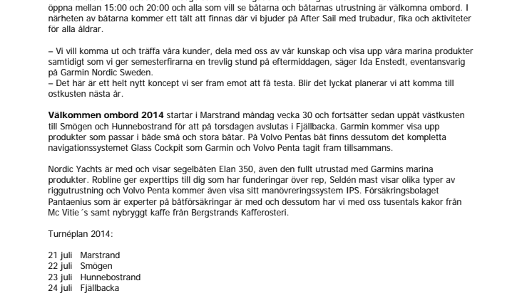 Garmin® ger sig ut på turné. Välkommen Ombord 2014!
