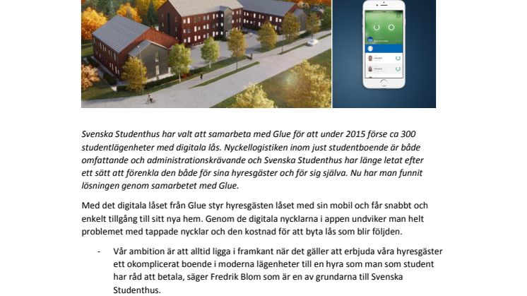 Svenska Studenthus förser studentlägenheter med digitala lås från Glue