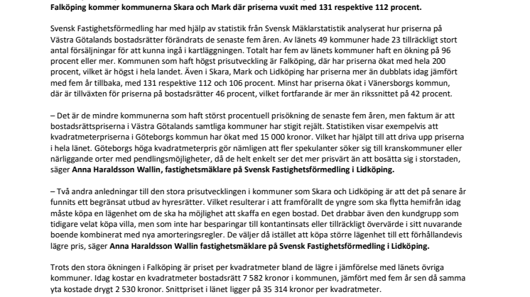 Bostadsrättspriserna i Västra Götaland  – ökat mest i landet