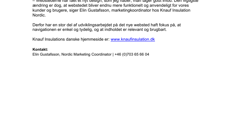 Knauf Insulation lancerer et nyt dansk websted