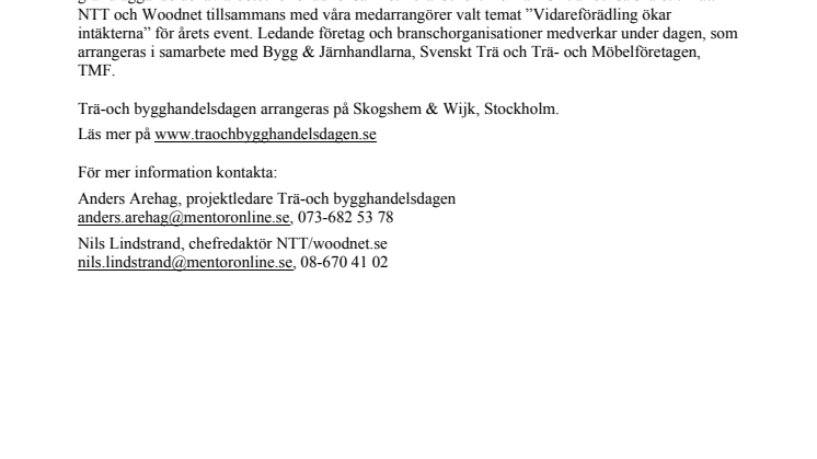Trä-och bygghandelsdagen 30 september: Pris för utveckling av bygghandeln