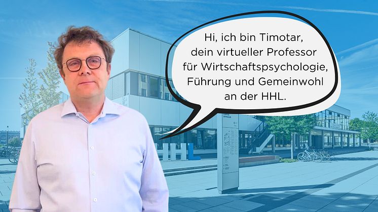 Gibt Antworten auf Fragen rund um Wirtschaftspsychologie, Führung und Gemeinwohl: der KI-gestützte Avatar „Timotar“ der HHL (© HHL)