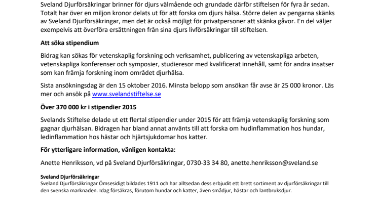 Dags att ansöka om Svelands Stiftelses stipendium