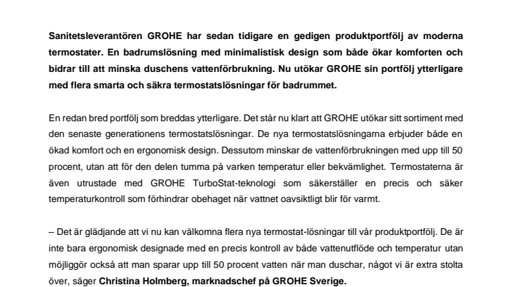 GROHE utökar sin portfölj med nya smarta termostater