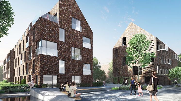De högre byggnaderna ut mot Dalbyvägen skapar en naturlig port till staden. Bild: Liljewall arkitekter