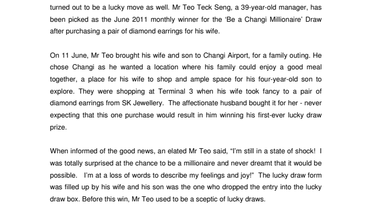 Singaporean closer to S$1 million after gift purchase at Changi Airport