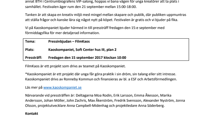 Pressinbjudan FilmKaos 