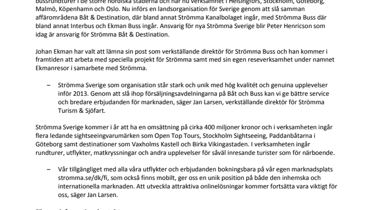 Strömma Turism & Sjöfart bildar Strömma Sverige