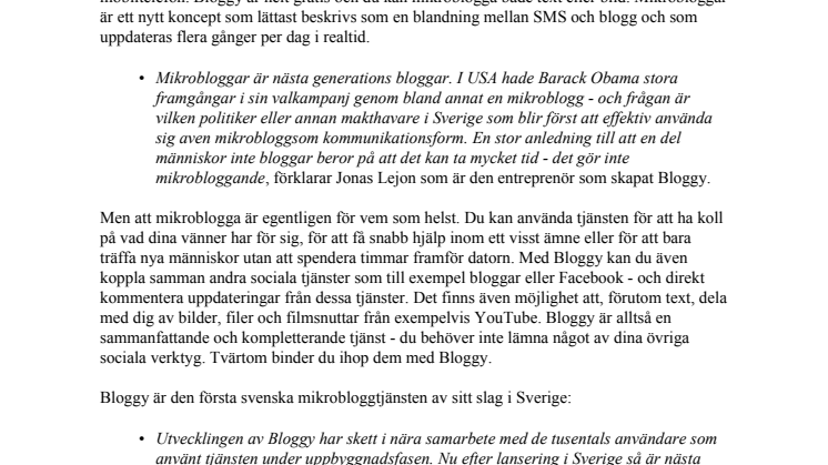 Bloggy.se - En ny mikrobloggtjänst som kopplar ihop bloggar, SMS och Facebook