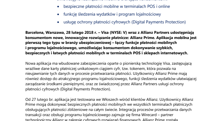 Allianz i Visa wdrażają aplikację do płatności mobilnych połączoną z programem lojalnościowym