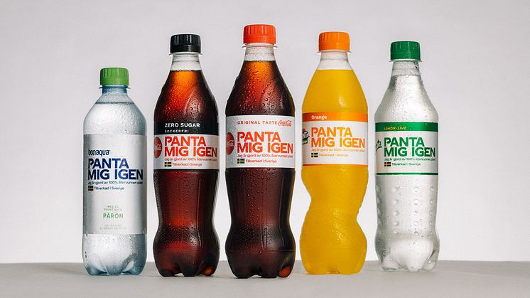 Nu kommer flaskorna av 100 procent återvunnen plast med uppmaning om att panta igen
