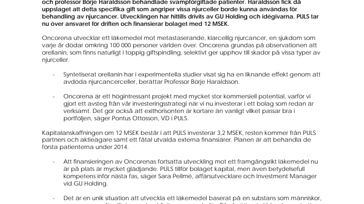 PULS investerar i Oncorena 