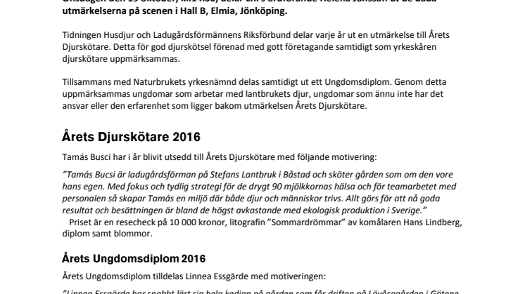 Årets Djurskötare 2016 & Årets Ungdomsdiplom 2016: Prisade för gott djuröga och omvårdnad