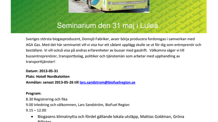 Program roadshow i Luleå 31 maj