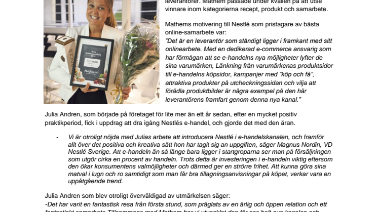 Nestlé får Mathems samarbetspris