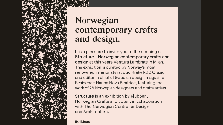 INVITASJON:  STRUCTURE - Norwegian contemporary crafts and design  - Opening Night 14. April 2016