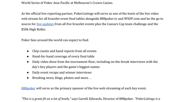 PokerListings Named Official World Series of Poker APAC Live Reporting Outlet