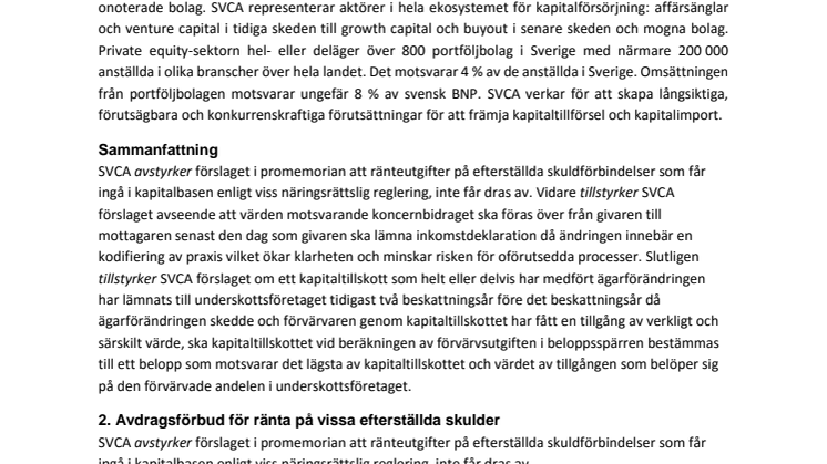 Remissyttrande avseende promemorian Avdragsförbud för ränta på vissa efterställda skuldförbindelser samt vissa förenklingar på företagsskatteområdet (Fi2016/01229/S1)