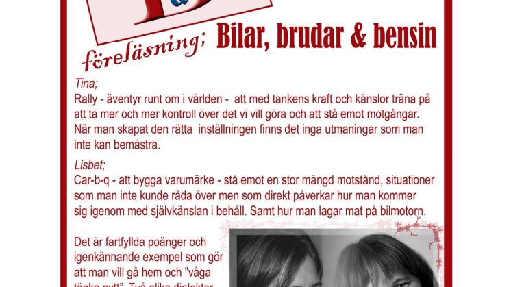 Bilar, brudar & bensin - Tina Thörner & Lisbet Olofsson - ny föreläsning