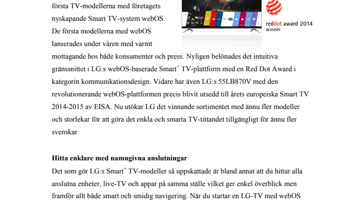 LG:S SMARTA OCH PRISBELÖNTA TV-NYHETER FORTSÄTTER REVOLUTIONERA TITTARUPPLEVELSEN