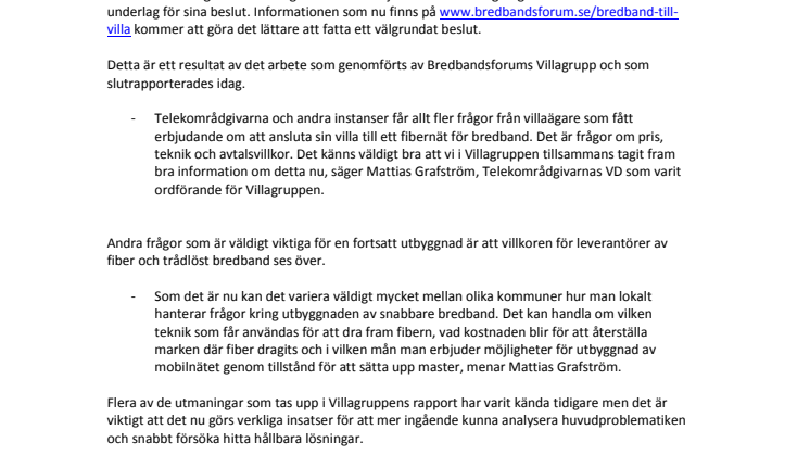 Bättre information till villaägare om bredband